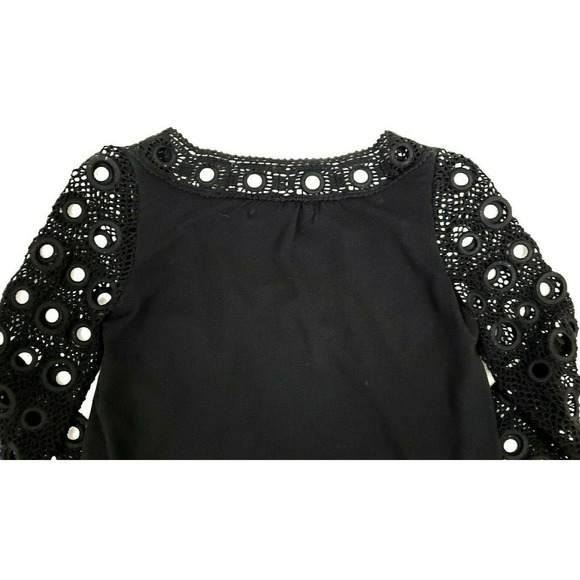 Cynthia Steffe Knit Shift Dress S Black Crochet Eyelet 3/4 Sleeve Knee Length - Picture 4 of 9